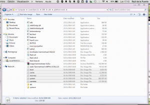 Ventana de Explorer de Windows 7 con todos los archivos descomprimidos